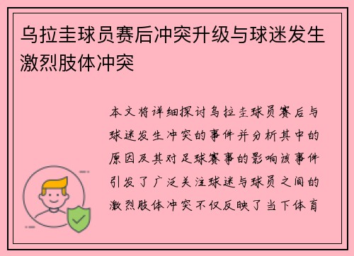 乌拉圭球员赛后冲突升级与球迷发生激烈肢体冲突